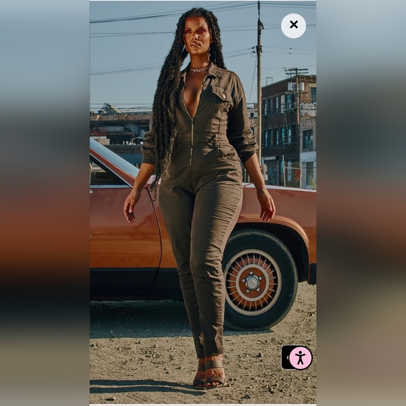 Chocolate Brown Denim Zip Front Jumpsuit - Picture 3 of 5